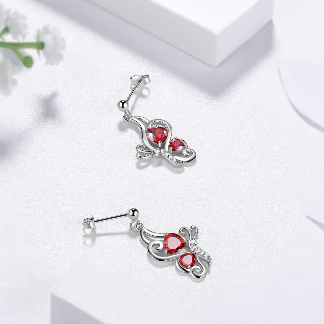 Tokyo Mart Butterfly Birthstone January Garnet Earrings Women Girls Jewelry Birthday Gift Sterling Silver