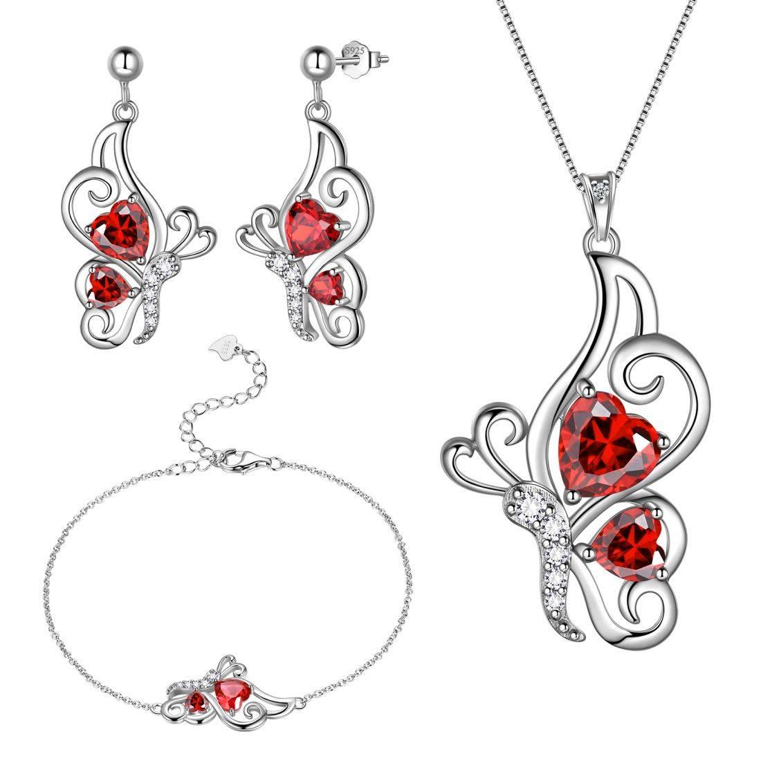 Tokyo Mart Butterfly Birthstone January Garnet Jewelry Set 4PCS Women Girls Birthday Gift