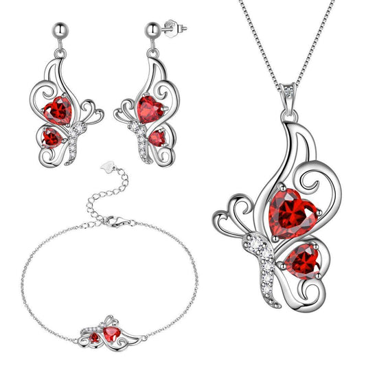 Tokyo Mart Butterfly Birthstone January Garnet Jewelry Set 4PCS Women Girls Birthday Gift