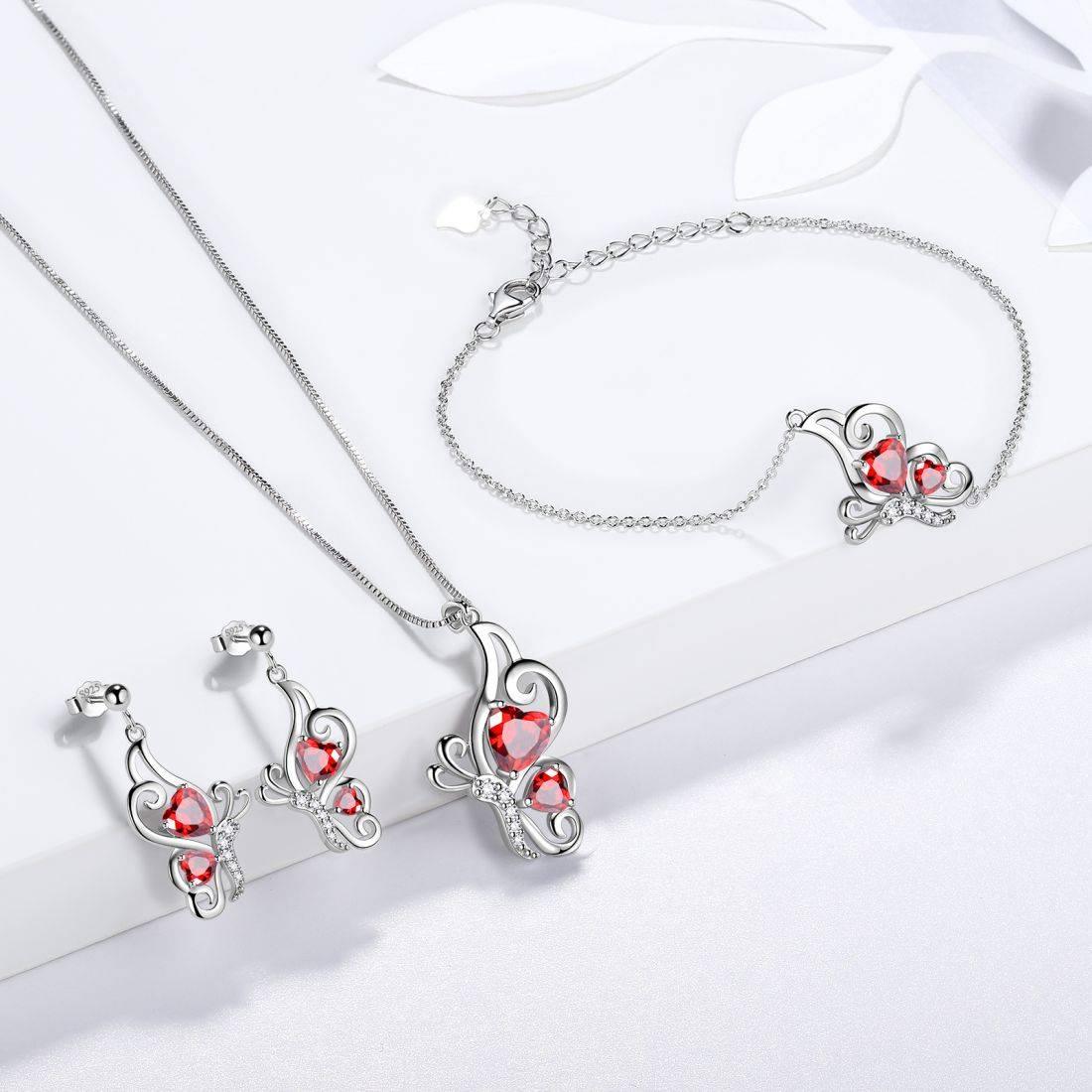 Tokyo Mart Butterfly Birthstone January Garnet Jewelry Set 4PCS Women Girls Birthday Gift