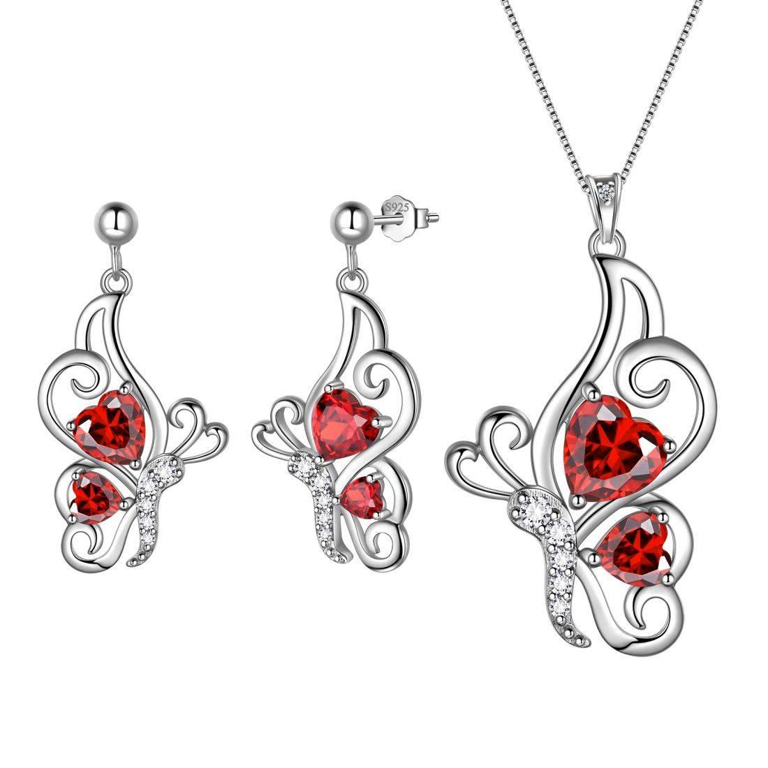 Tokyo Mart Butterfly Birthstone January Garnet Jewelry Set 3PCS Women Girls Birthday Gift