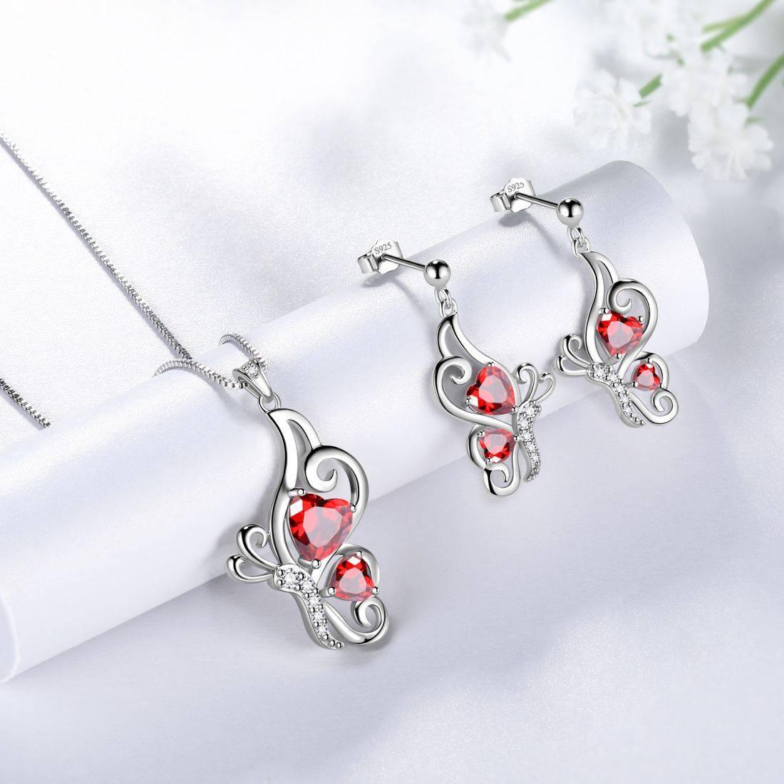 Tokyo Mart Butterfly Birthstone January Garnet Jewelry Set 3PCS Women Girls Birthday Gift