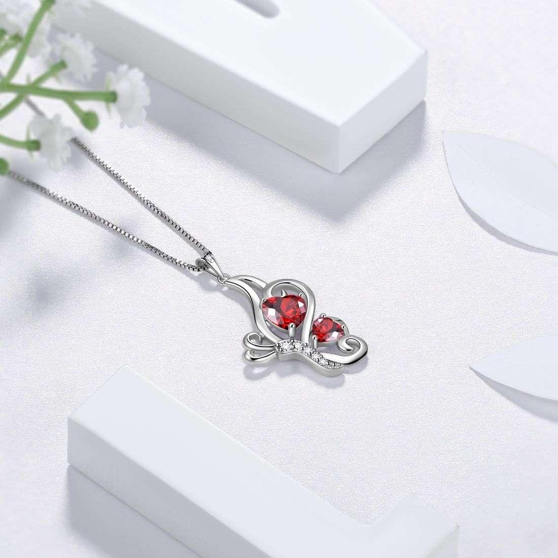 Tokyo Mart Butterfly Birthstone January Garnet Necklace Women Girls Jewelry Birthday Gift Sterling Silver