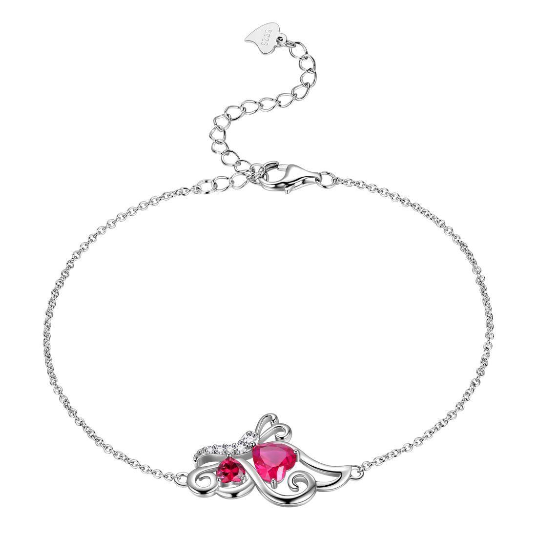 Tokyo Mart Butterfly Birthstone July Ruby Bracelet Women Girls Jewelry Birthday Gift 925 Sterling Silver