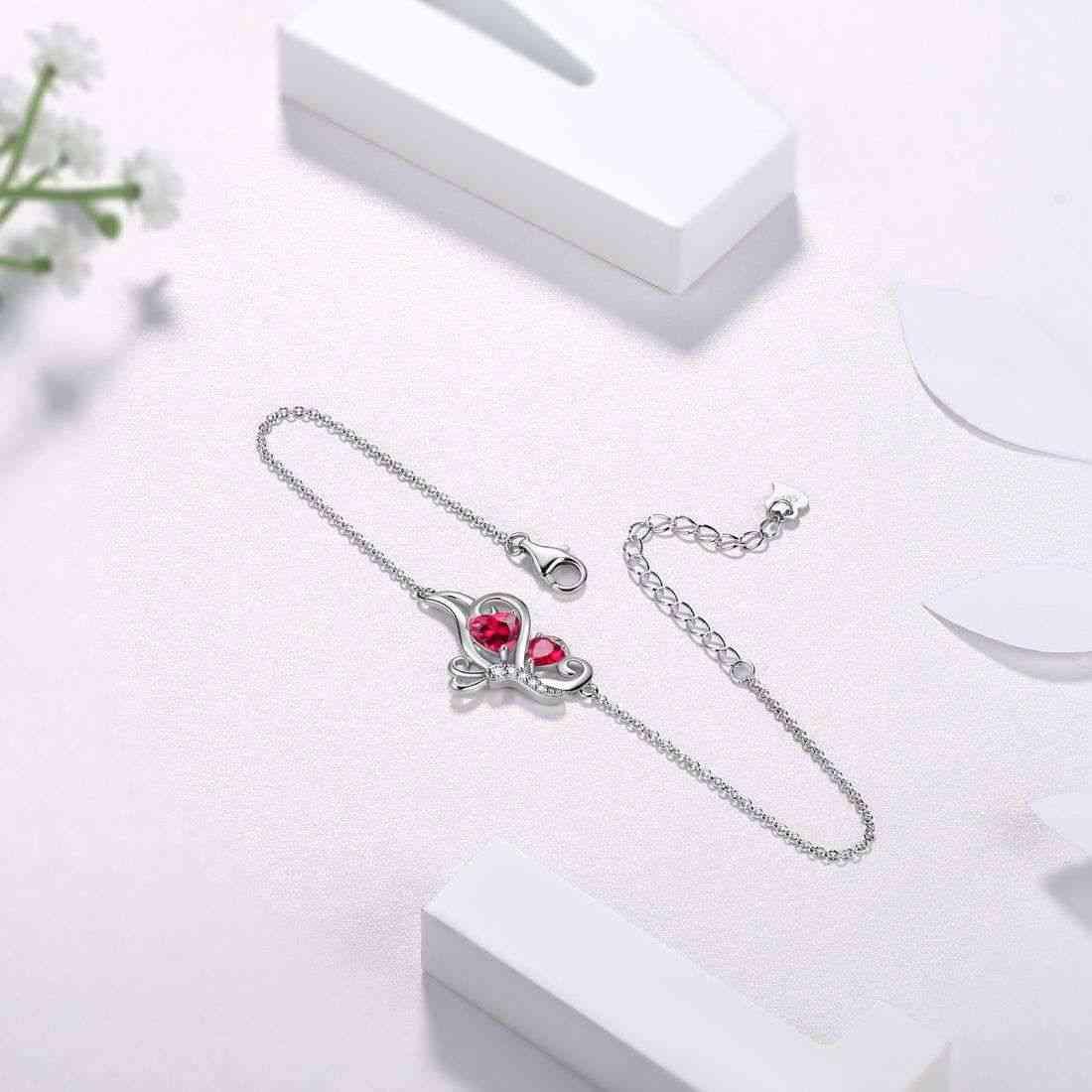 Tokyo Mart Butterfly Birthstone July Ruby Bracelet Women Girls Jewelry Birthday Gift 925 Sterling Silver