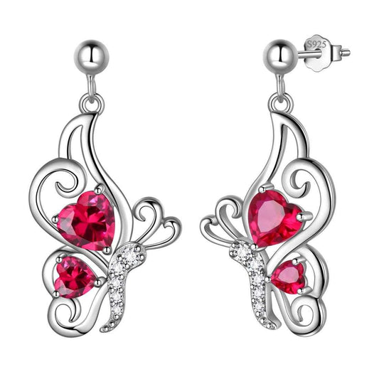 Tokyo Mart Butterfly Birthstone July Ruby Earrings Women Girls Jewelry Birthday Gift Sterling Silver