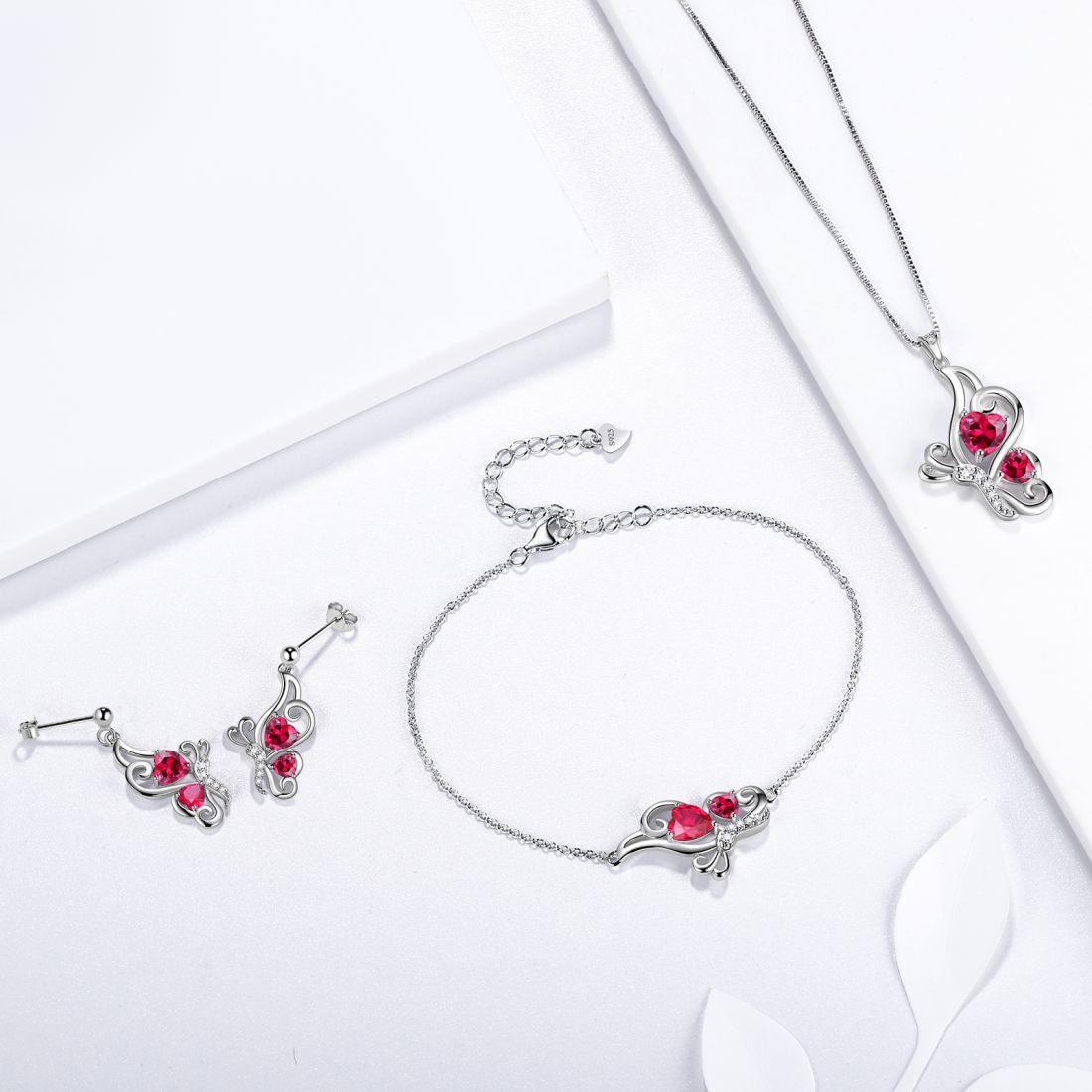 Tokyo Mart Butterfly Birthstone July Ruby Jewelry Set 4PCS Women Girls Birthday Gift