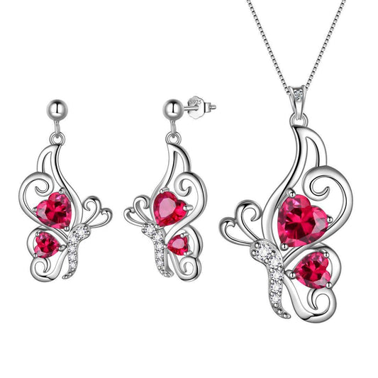 Tokyo Mart Butterfly Birthstone July Ruby Jewelry Set 3PCS Women Girls Birthday Gift