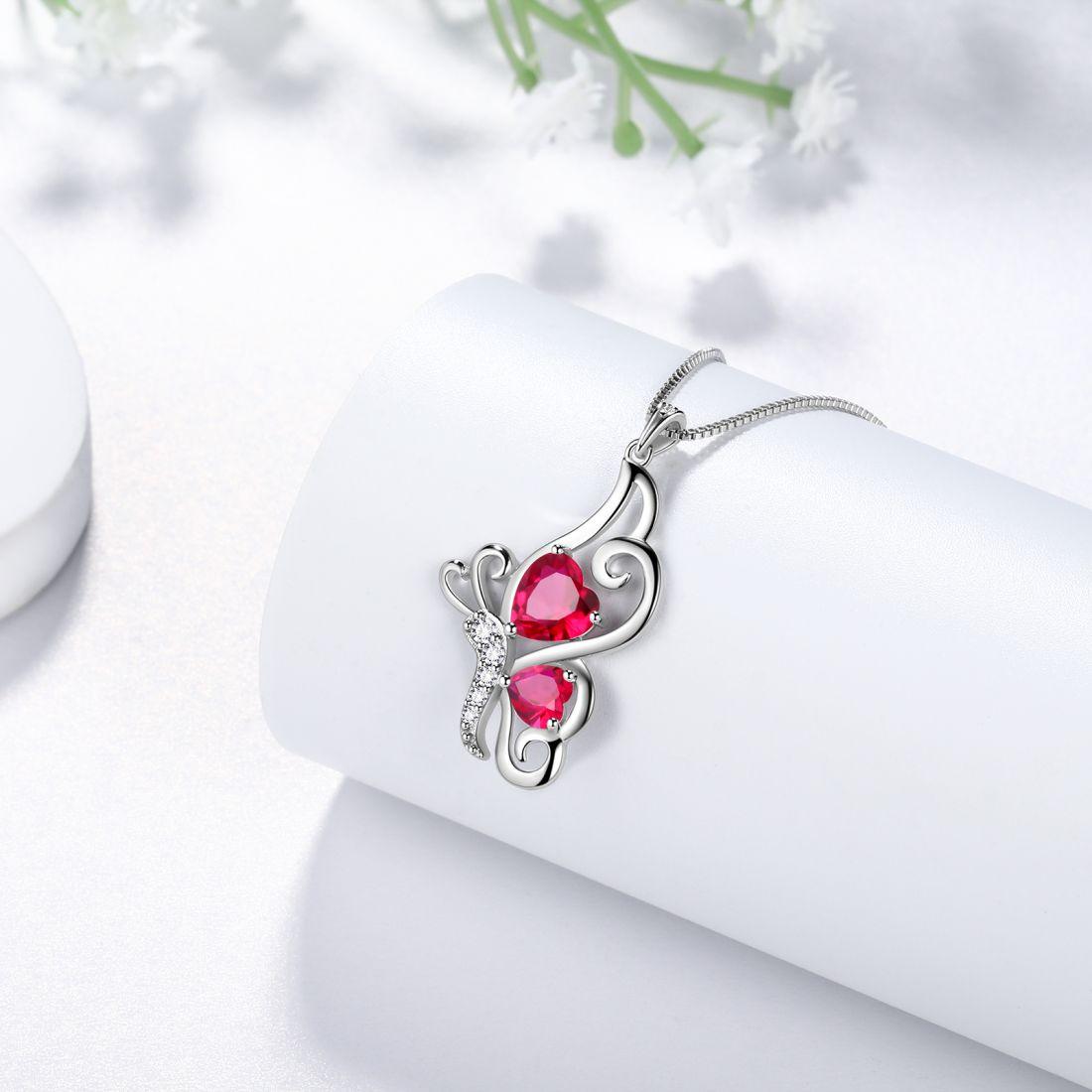 Tokyo Mart Butterfly Birthstone July Ruby Necklace Women Girls Jewelry Birthday Gift Sterling Silver