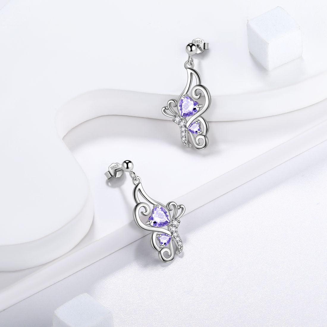 Tokyo Mart Butterfly Birthstone June Alexandrite Earrings Women Girls Jewelry Birthday Gift Sterling Silver