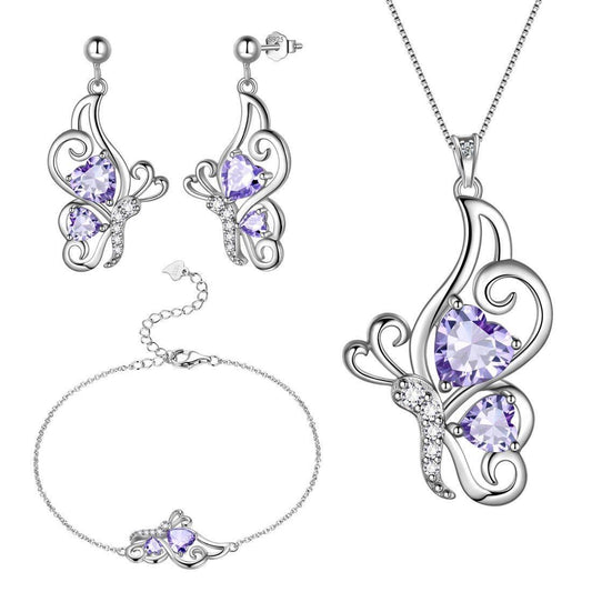 Tokyo Mart Butterfly Birthstone June Alexandrite Jewelry Set 4PCS Women Girls Birthday Gift