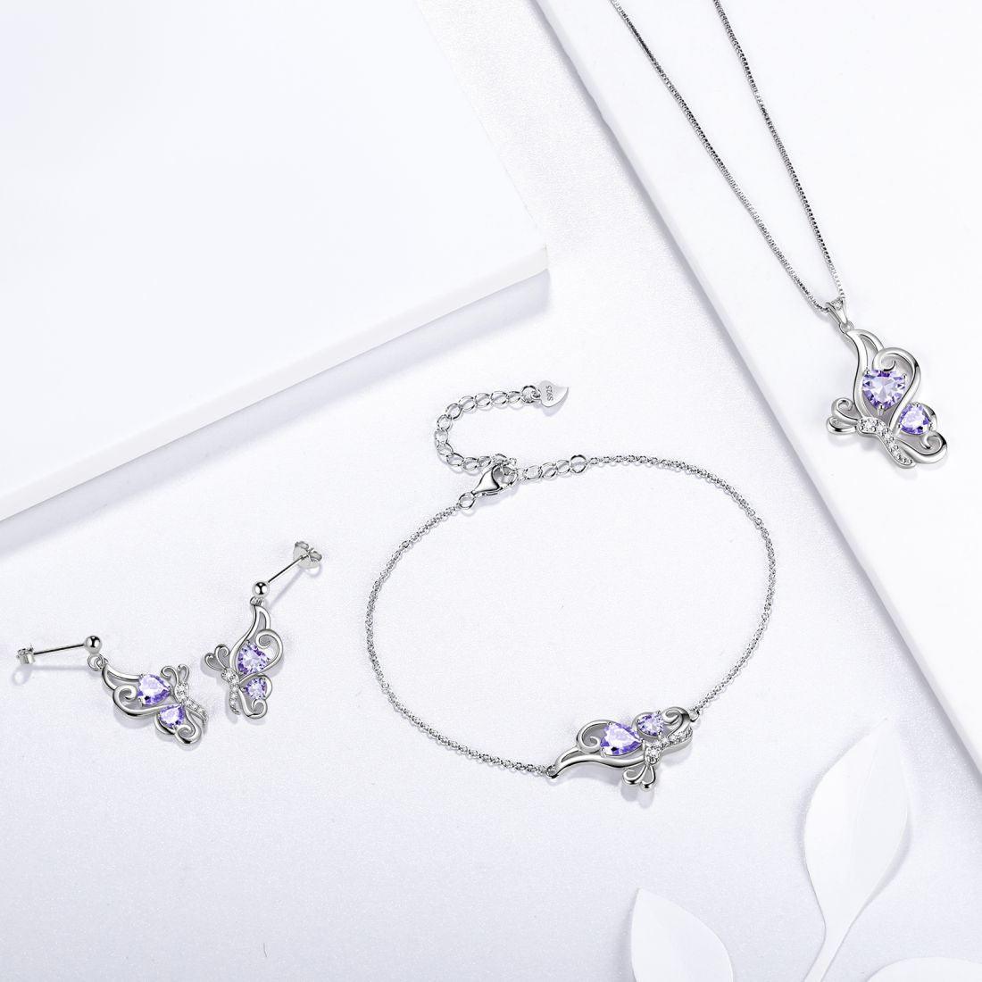 Tokyo Mart Butterfly Birthstone June Alexandrite Jewelry Set 4PCS Women Girls Birthday Gift