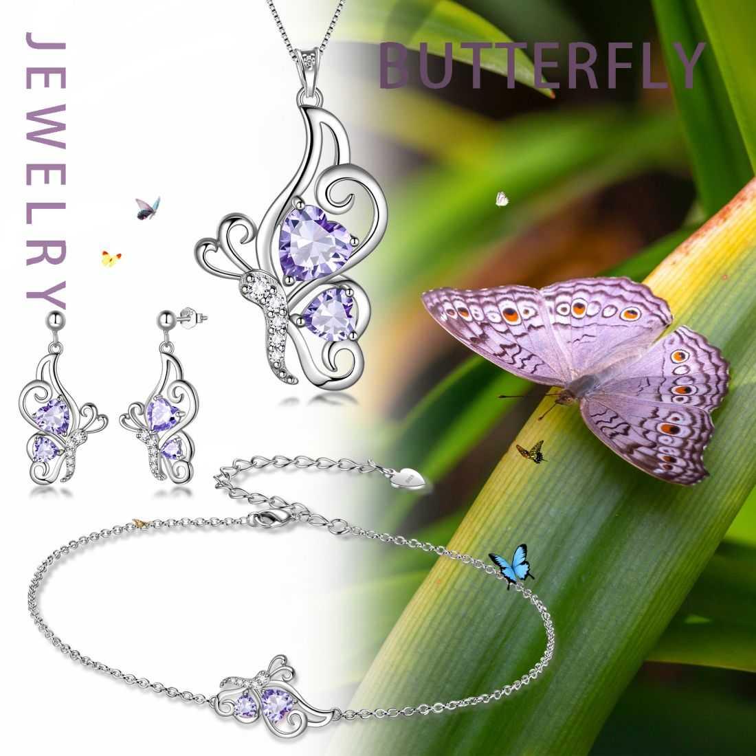 Tokyo Mart Butterfly Birthstone June Alexandrite Jewelry Set 4PCS Women Girls Birthday Gift