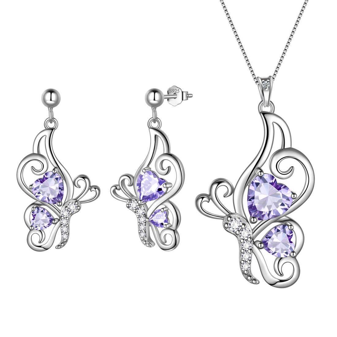 Tokyo Mart Butterfly Birthstone June Alexandrite Jewelry Set 3PCS Women Girls Birthday Gift