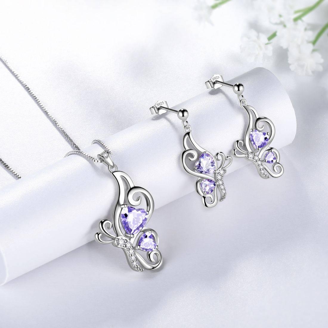 Tokyo Mart Butterfly Birthstone June Alexandrite Jewelry Set 3PCS Women Girls Birthday Gift