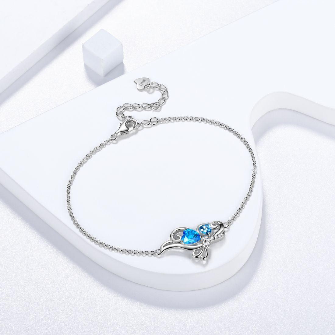 Tokyo Mart Butterfly Birthstone March Aquamarine Bracelet Women Girls Jewelry Birthday Gift 925 Sterling Silver