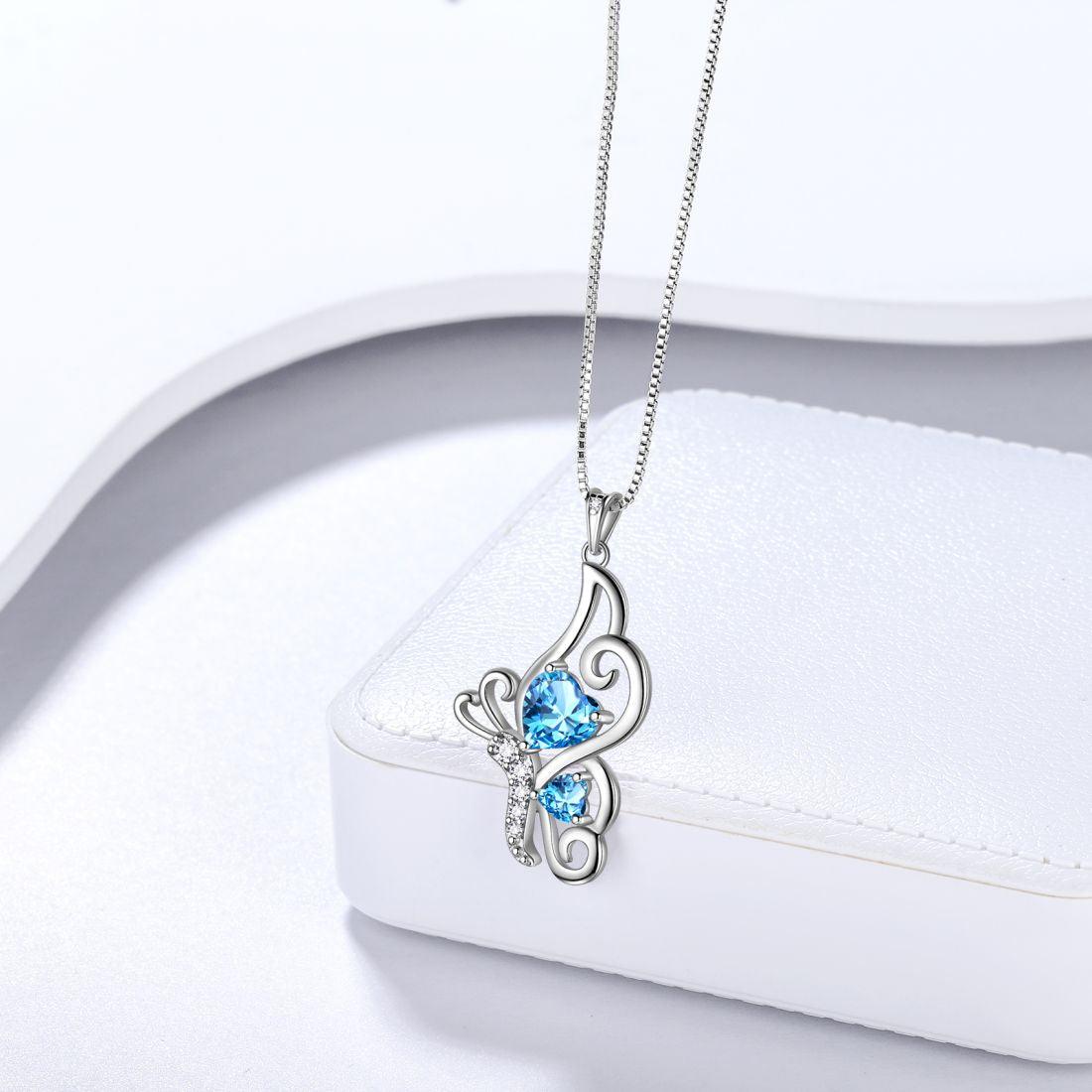 Tokyo Mart Butterfly Birthstone March Aquamarine Necklace Women Girls Jewelry Birthday Gift Sterling Silver