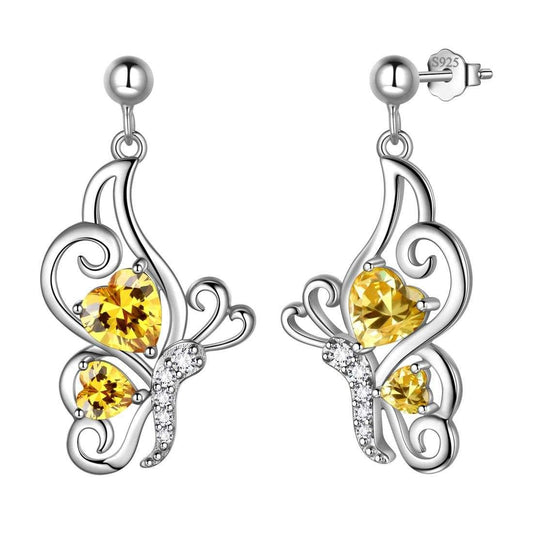 Tokyo Mart Butterfly Birthstone November Citrine Earrings Women Girls Jewelry Birthday Gift Sterling Silver