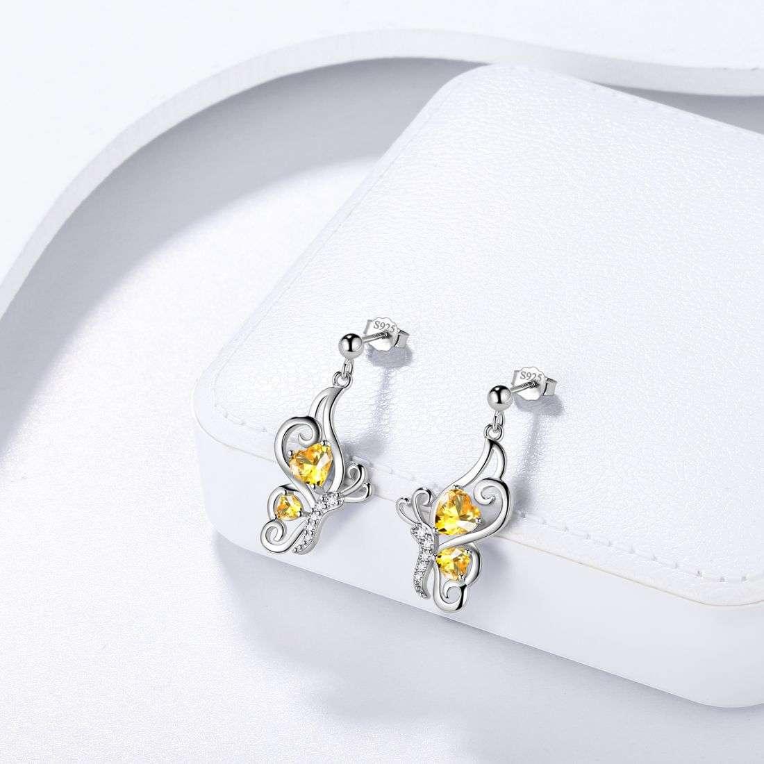 Tokyo Mart Butterfly Birthstone November Citrine Earrings Women Girls Jewelry Birthday Gift Sterling Silver