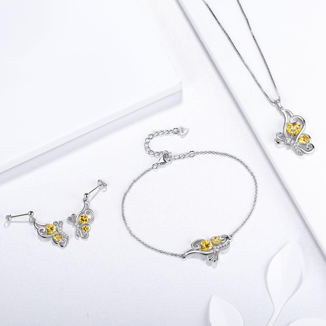 Tokyo Mart Butterfly Birthstone November Citrine Jewelry Set 4PCS Women Girls Birthday Gift