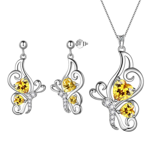 Tokyo Mart Butterfly Birthstone November Citrine Jewelry Set 3PCS Women Girls Birthday Gift