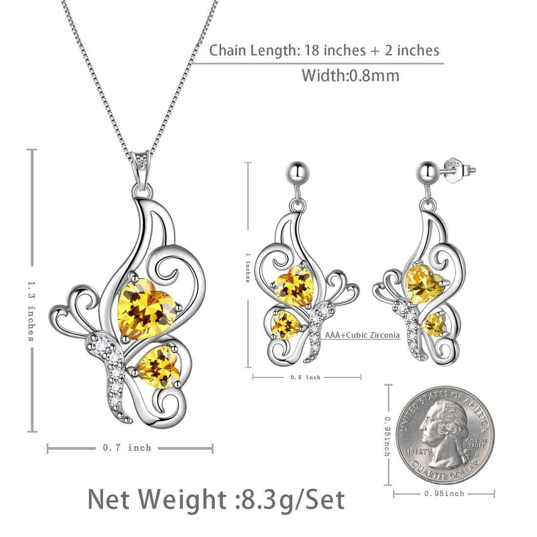 Tokyo Mart Butterfly Birthstone November Citrine Jewelry Set 3PCS Women Girls Birthday Gift