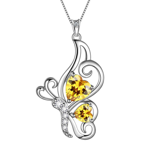 Tokyo Mart Butterfly Birthstone November Citrine Necklace Women Girls Jewelry Birthday Gift Sterling Silver