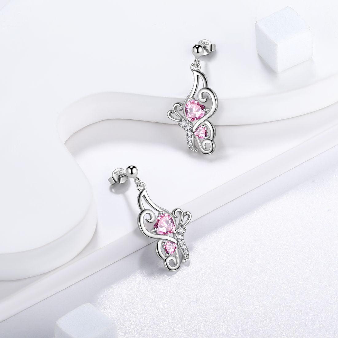 Tokyo Mart Butterfly Birthstone October Tourmaline Earrings Women Girls Jewelry Birthday Gift Sterling Silver