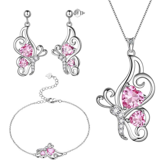 Tokyo Mart Butterfly Birthstone October Tourmaline Jewelry Set 4PCS Women Girls Birthday Gift