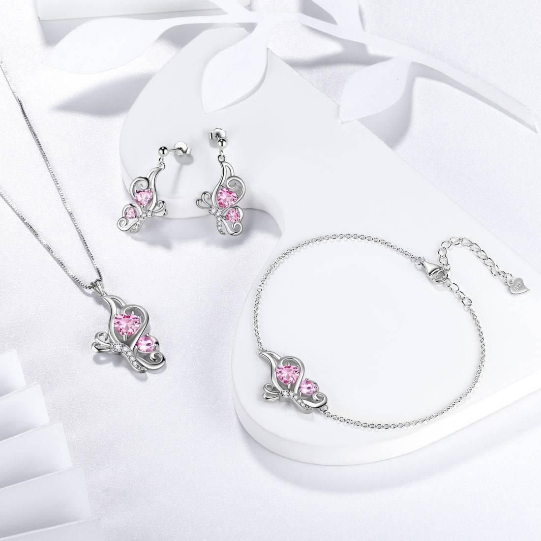 Tokyo Mart Butterfly Birthstone October Tourmaline Jewelry Set 4PCS Women Girls Birthday Gift