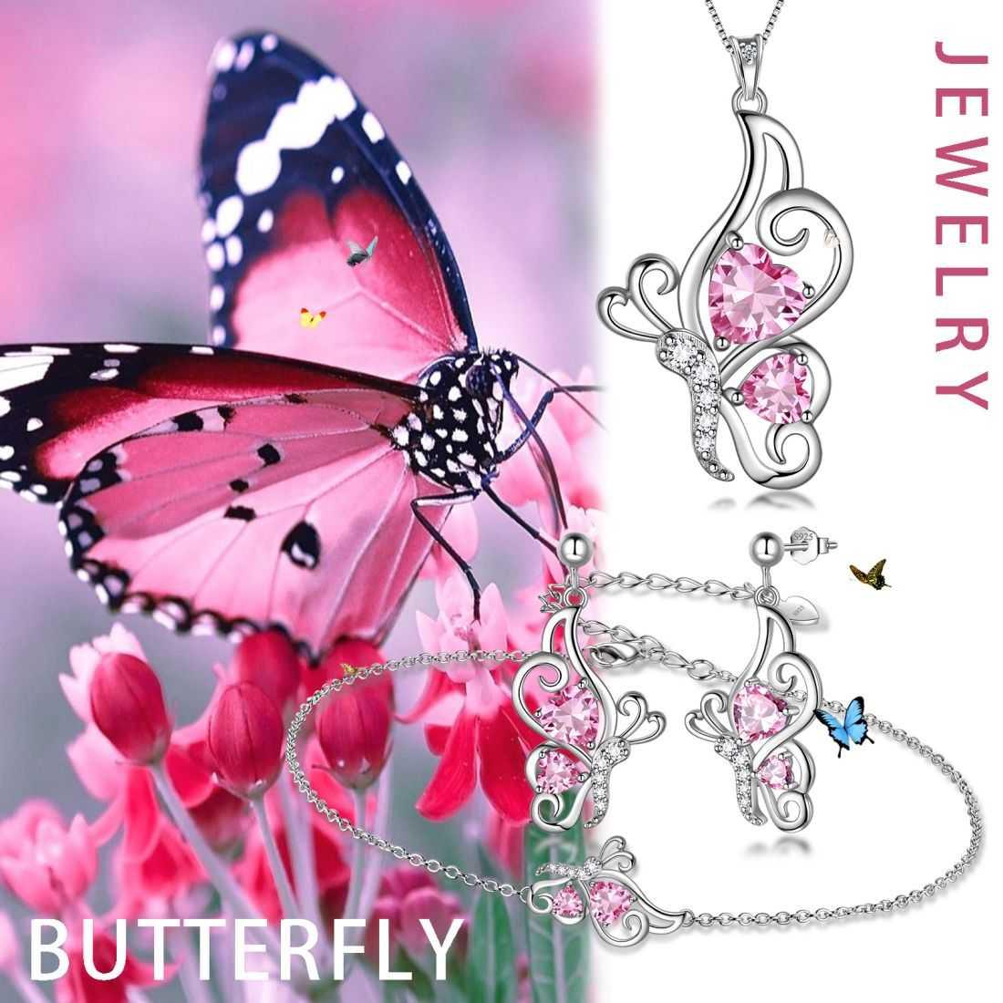 Tokyo Mart Butterfly Birthstone October Tourmaline Jewelry Set 4PCS Women Girls Birthday Gift