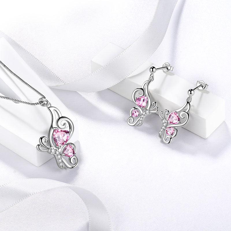 Tokyo Mart Butterfly Birthstone October Tourmaline Jewelry Set 3PCS Women Girls Birthday Gift