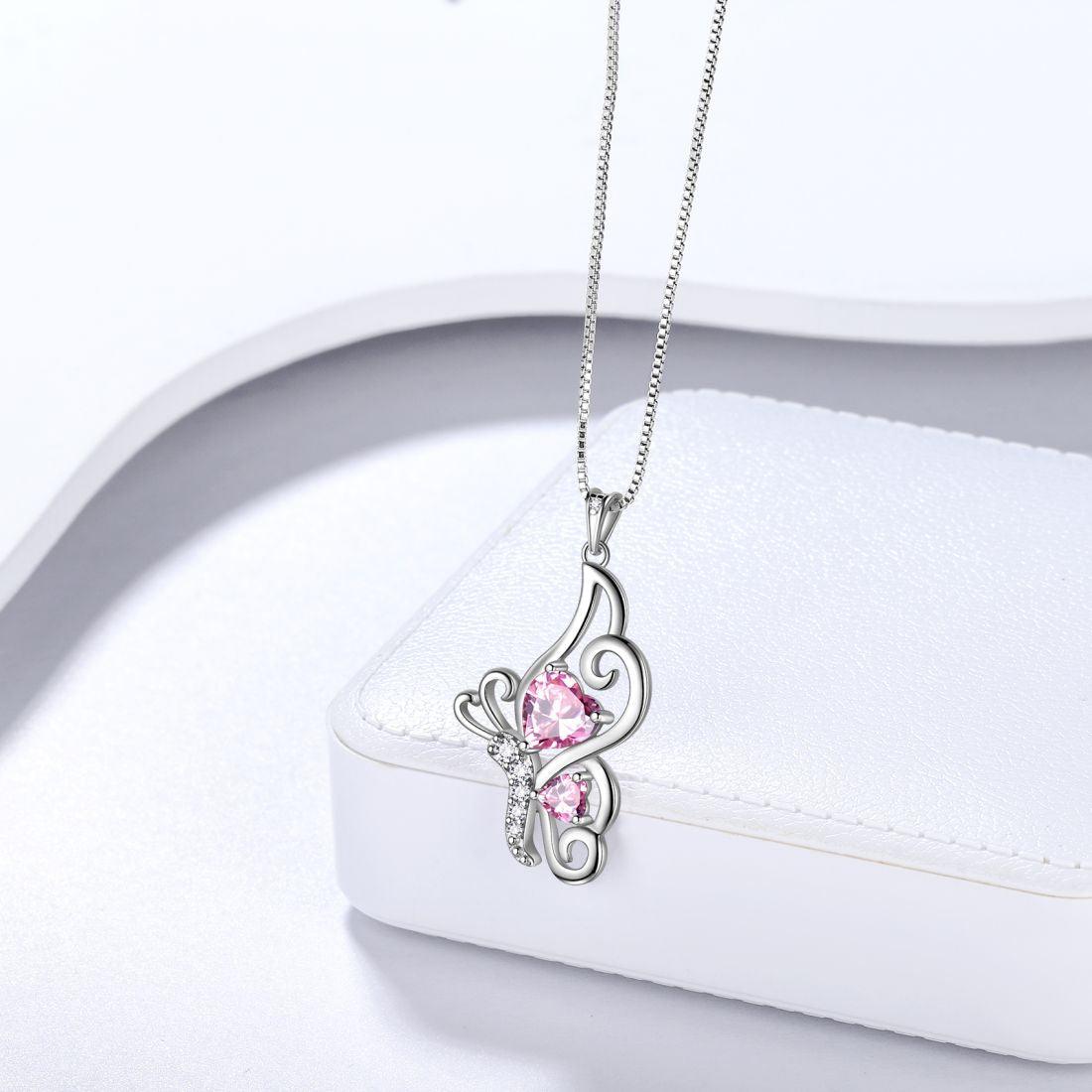 Tokyo Mart Butterfly Birthstone October Tourmaline Necklace Women Girls Jewelry Birthday Gift Sterling Silver