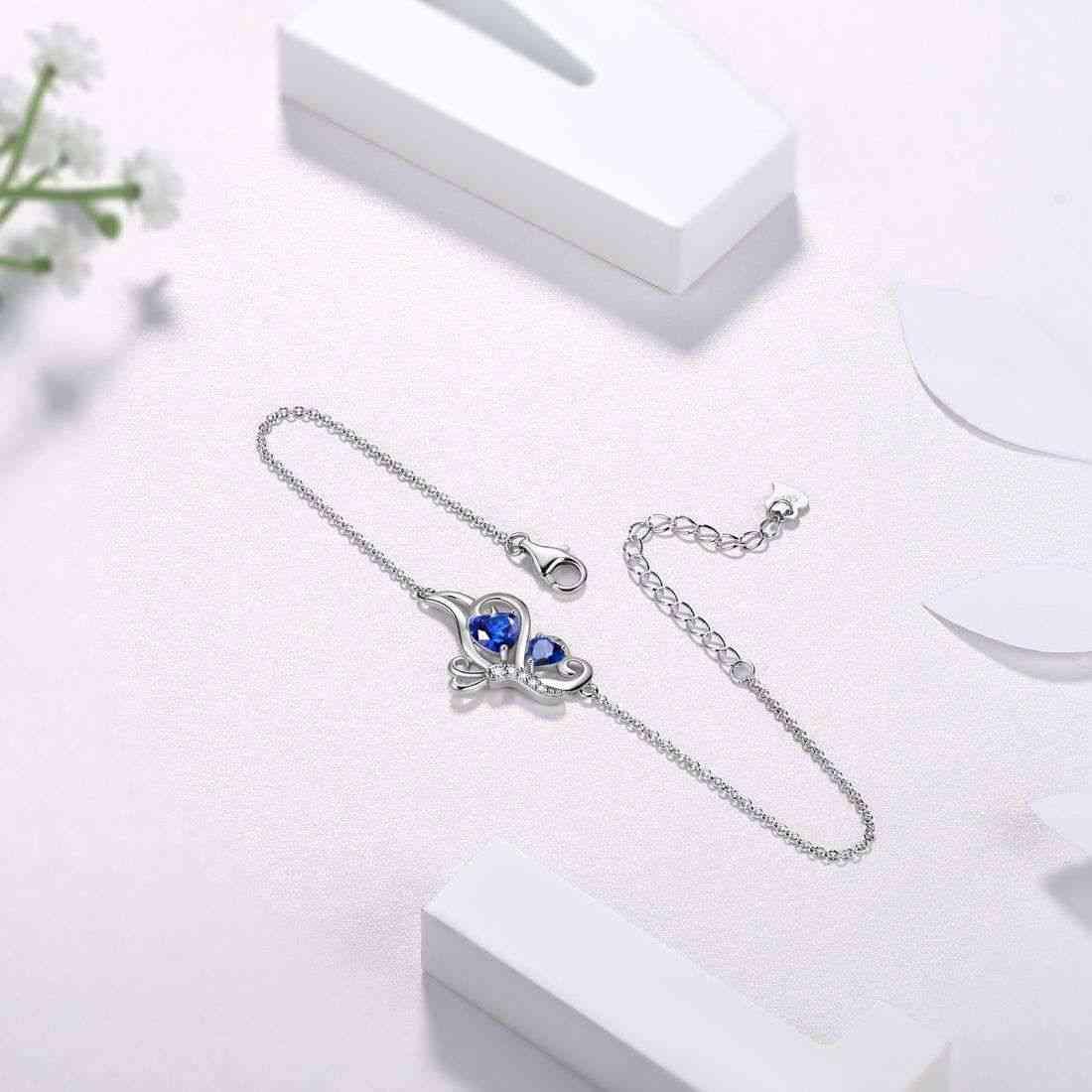 Tokyo Mart Butterfly Birthstone September Sapphire Bracelet Women Girls Jewelry Birthday Gift 925 Sterling Silver