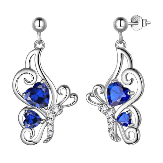 Tokyo Mart Butterfly Birthstone September Sapphire Earrings Women Girls Jewelry Birthday Gift Sterling Silver