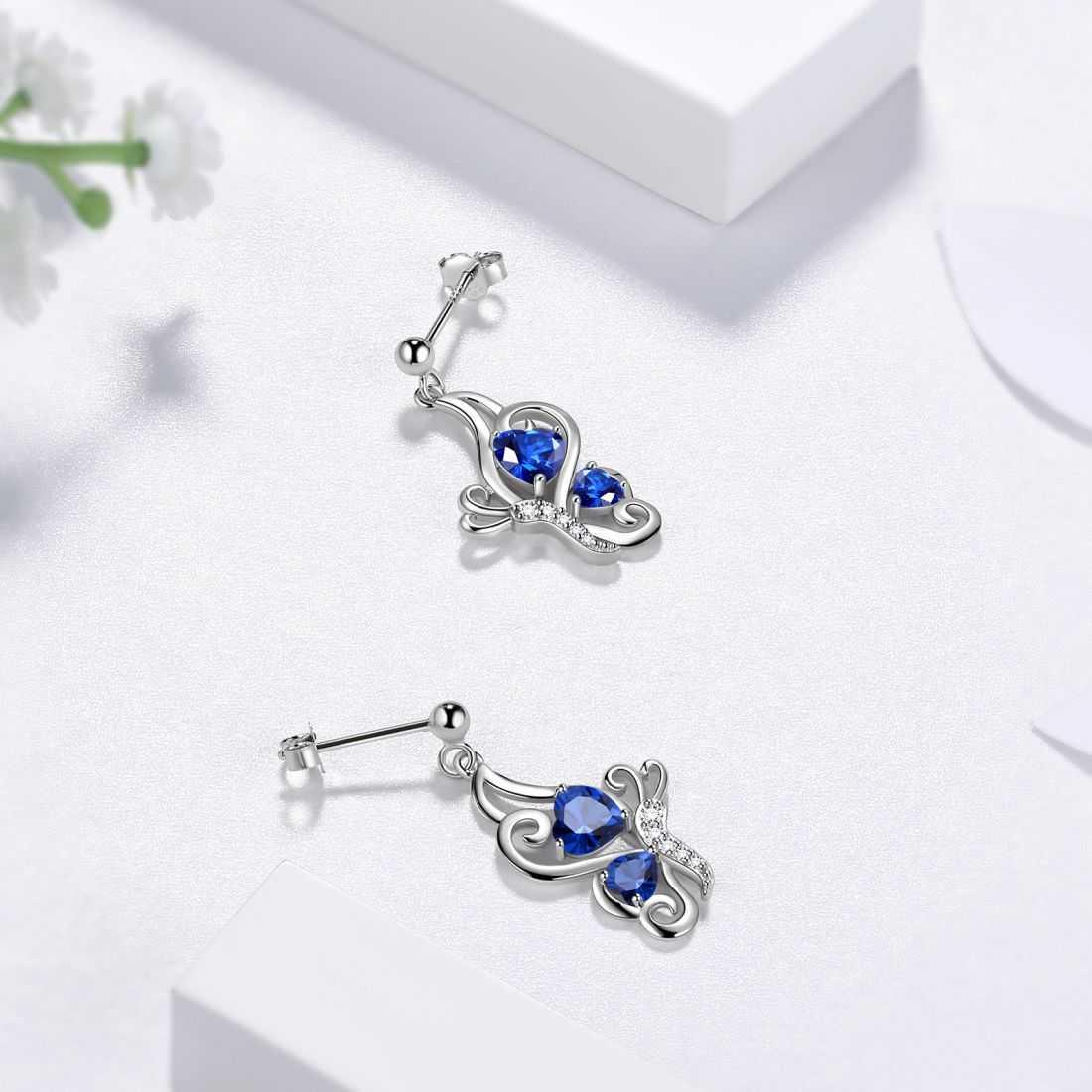 Tokyo Mart Butterfly Birthstone September Sapphire Earrings Women Girls Jewelry Birthday Gift Sterling Silver