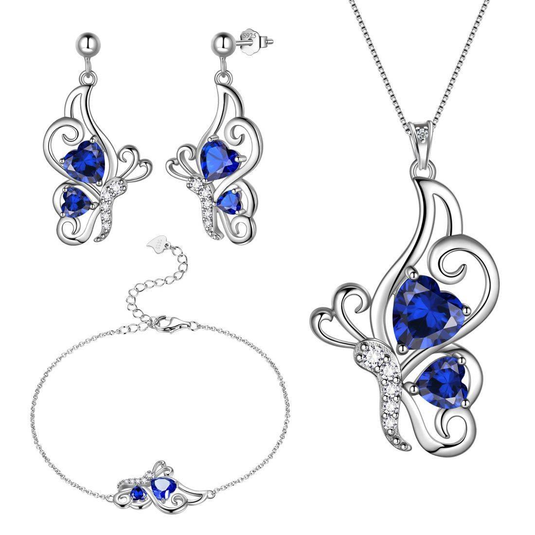 Tokyo Mart Butterfly Birthstone September Sapphire Jewelry Set 4PCS Women Girls Birthday Gift