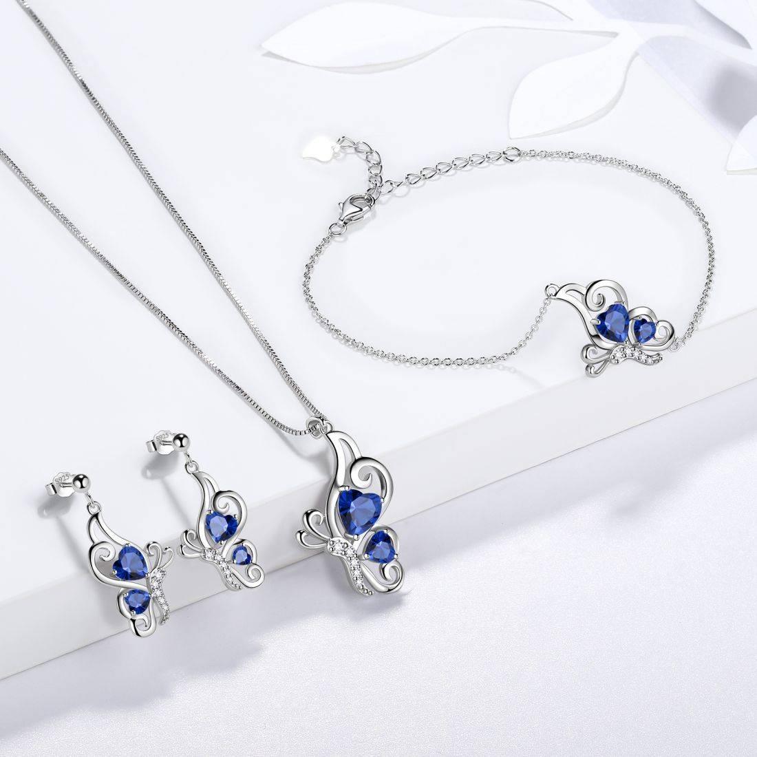 Tokyo Mart Butterfly Birthstone September Sapphire Jewelry Set 4PCS Women Girls Birthday Gift