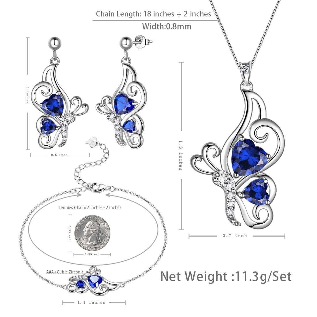 Tokyo Mart Butterfly Birthstone September Sapphire Jewelry Set 4PCS Women Girls Birthday Gift