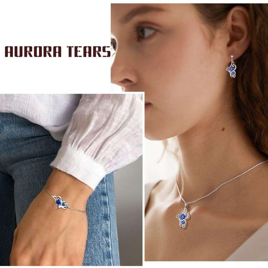 Tokyo Mart Butterfly Birthstone September Sapphire Jewelry Set 4PCS Women Girls Birthday Gift