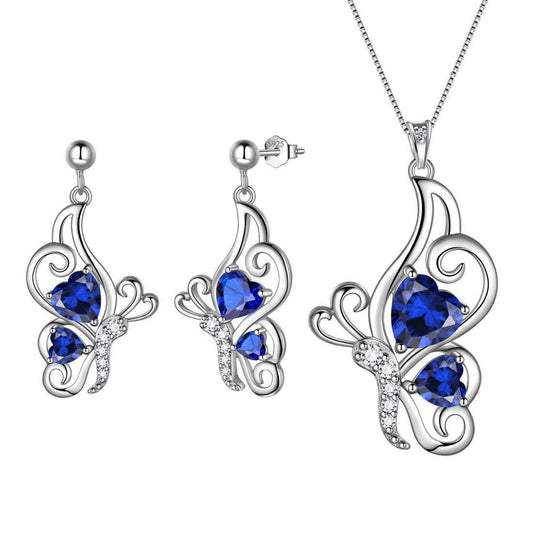 Tokyo Mart Butterfly Birthstone September Sapphire Jewelry Set 3PCS Women Girls Birthday Gift