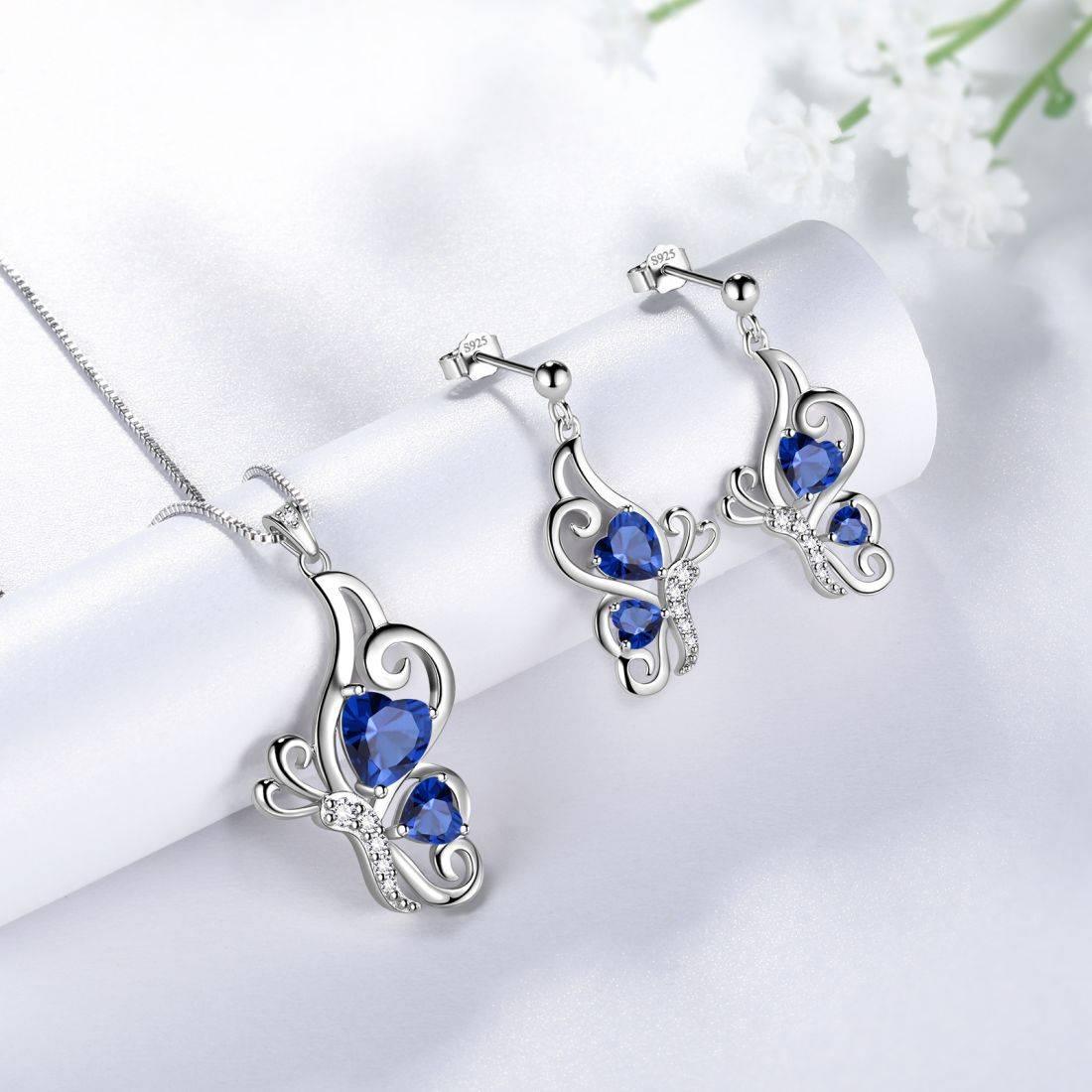 Tokyo Mart Butterfly Birthstone September Sapphire Jewelry Set 3PCS Women Girls Birthday Gift