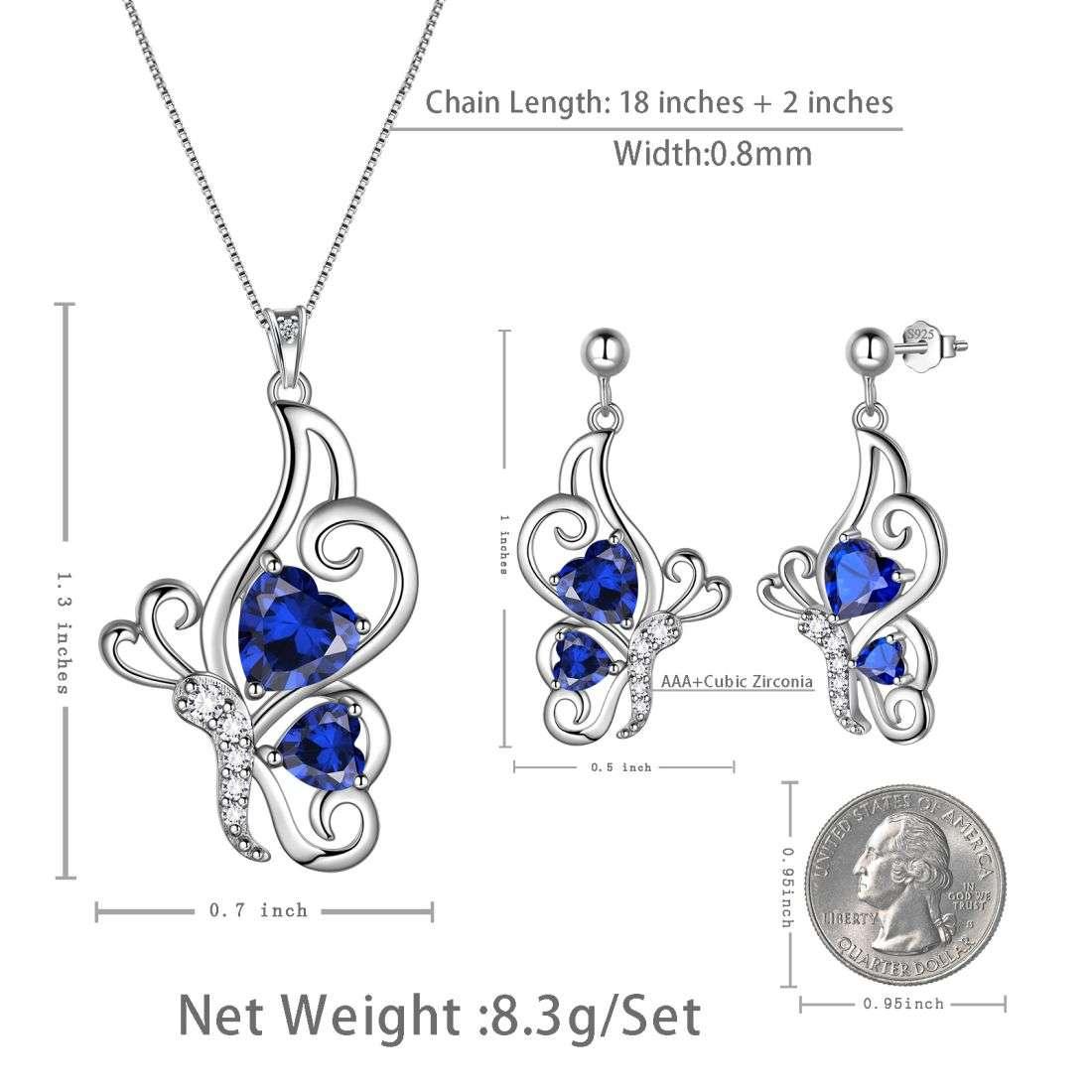 Tokyo Mart Butterfly Birthstone September Sapphire Jewelry Set 3PCS Women Girls Birthday Gift