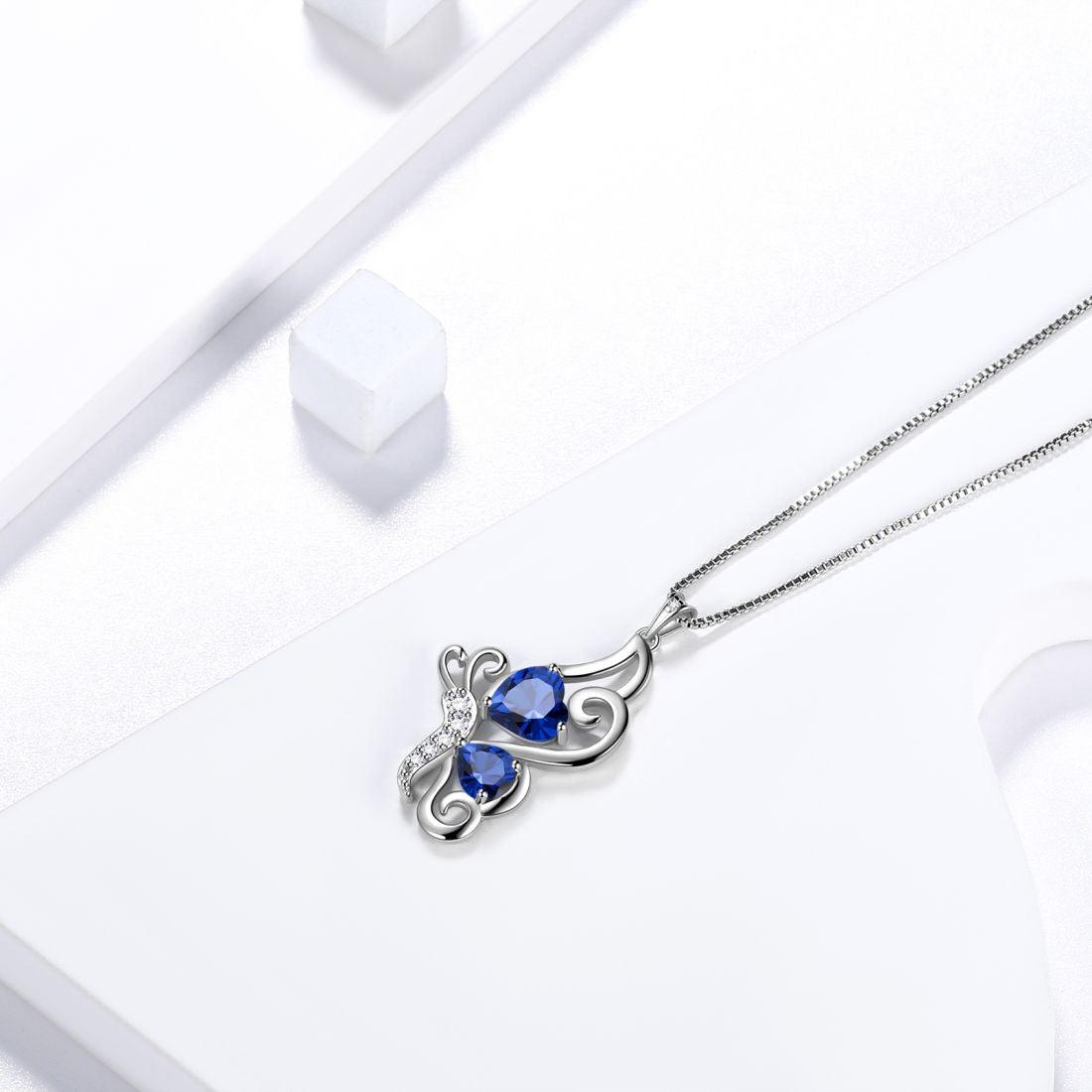 Tokyo Mart Butterfly Birthstone September Sapphire Necklace Women Girls Jewelry Birthday Gift Sterling Silver