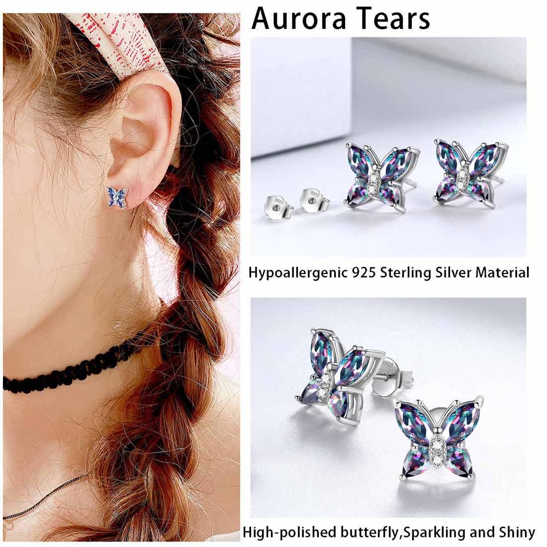 Tokyo Mart Butterfly Rainbow Mystic Topaz Jewelry Sets 3PCS Women Girls Gift Sterling Silver