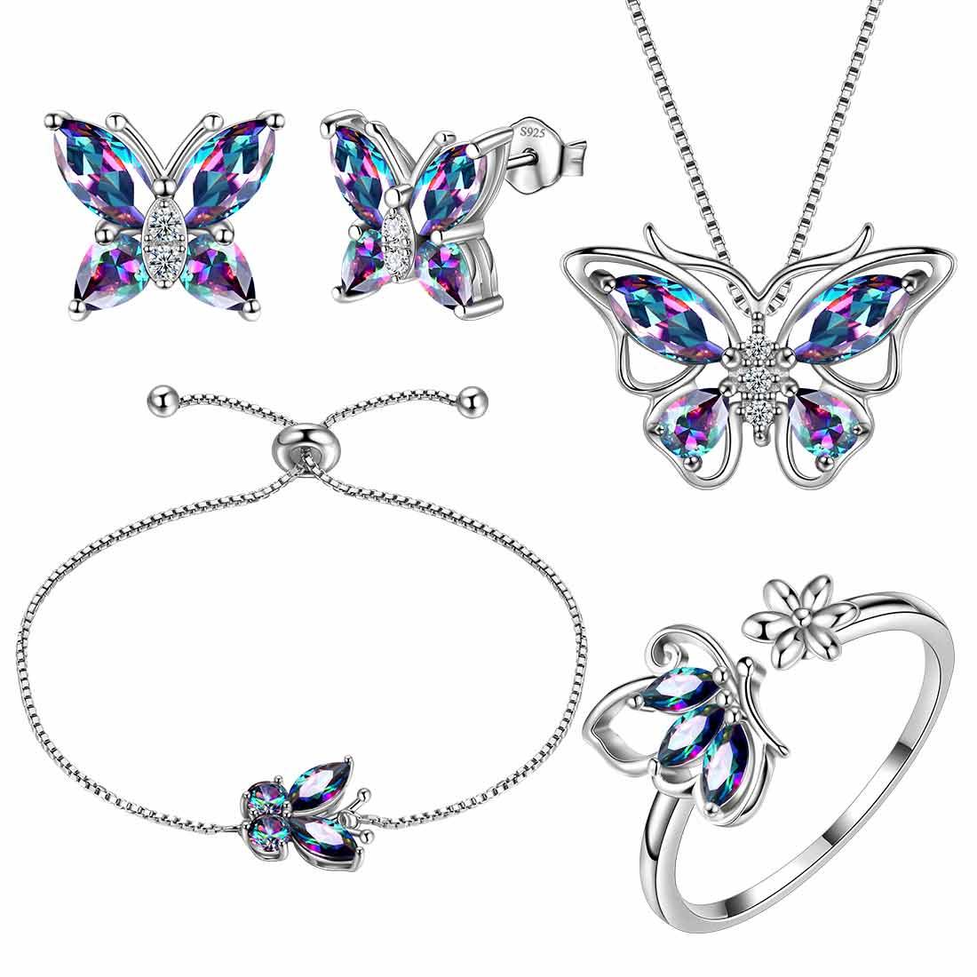 Tokyo Mart Women Butterfly Necklace Earrings Ring Bracelet Jewelry Set Birthday Gift 925 Sterling Silver