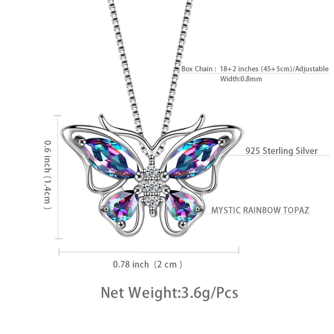 Tokyo Mart Butterfly Rainbow Mystic Topaz Necklaces Women Girls Jewelry Gift Sterling Silver