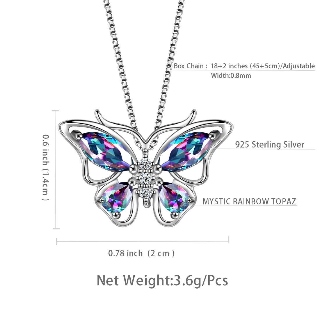 Tokyo Mart Women Butterfly Pendant Necklace 12 Birthstone Girls Birthsday Gift 925 Sterling Silver