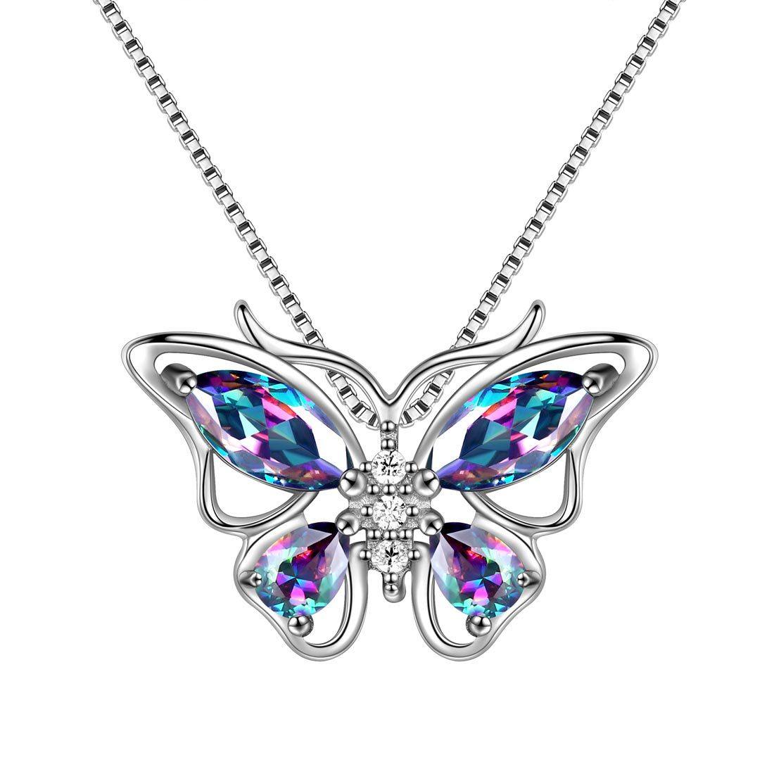 Tokyo Mart Butterfly Rainbow Mystic Topaz Necklaces Women Girls Jewelry Gift Sterling Silver