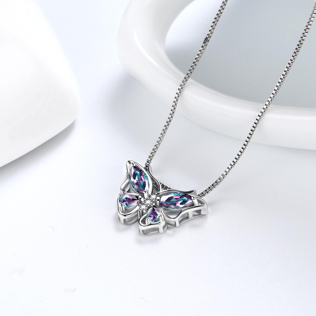 Tokyo Mart Butterfly Rainbow Mystic Topaz Necklaces Women Girls Jewelry Gift Sterling Silver